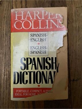 HarperCollins Spanish Dictionary Cream, Red, Black Cover Vintage Paperback Book
